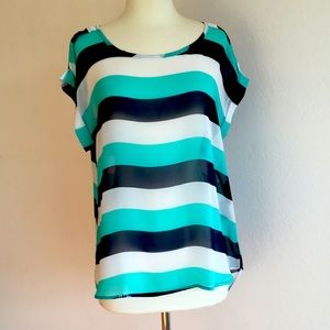 Sheer, Cap Sleeve Striped Shirt (W’s L)